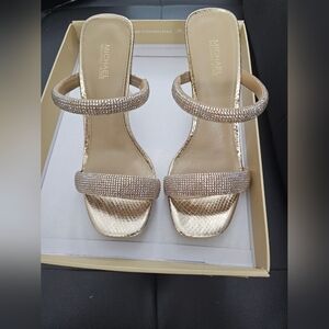 Michael Kors Women's Gold Embellished Croc Embossed 'Clara' Strappy Sandals